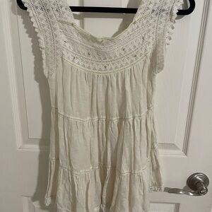 Free People Cream Tiered Ruffled Blouse